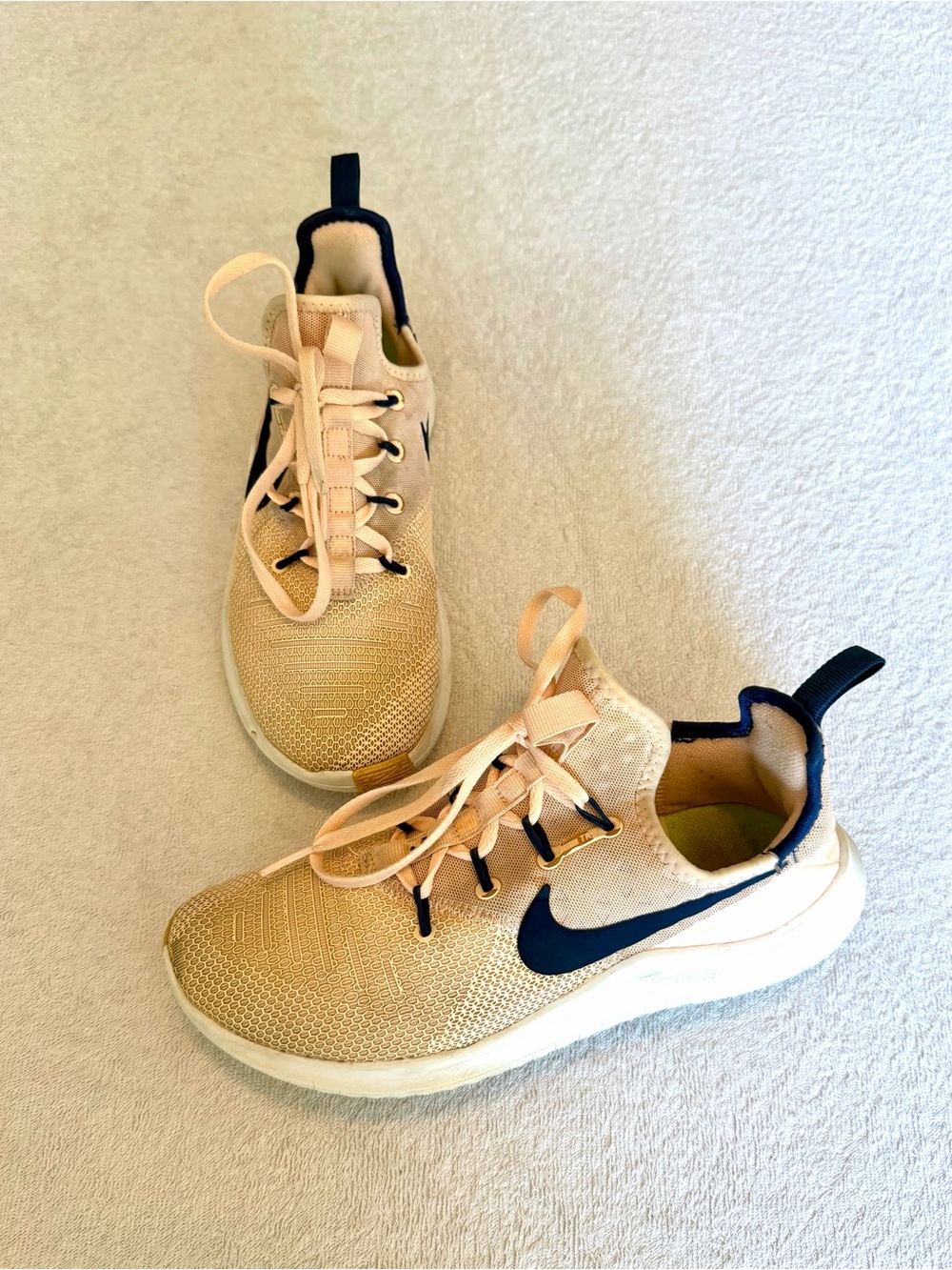 Nike Peach-Tan Sneakers with Navy Swoosh, Women’s 6.5